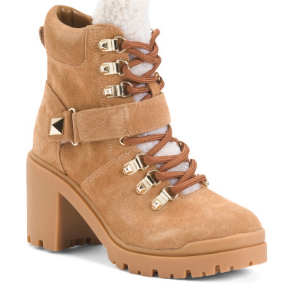 Marc Fisher Leather Sherpa Heeled Hiker Boots. Size 6.